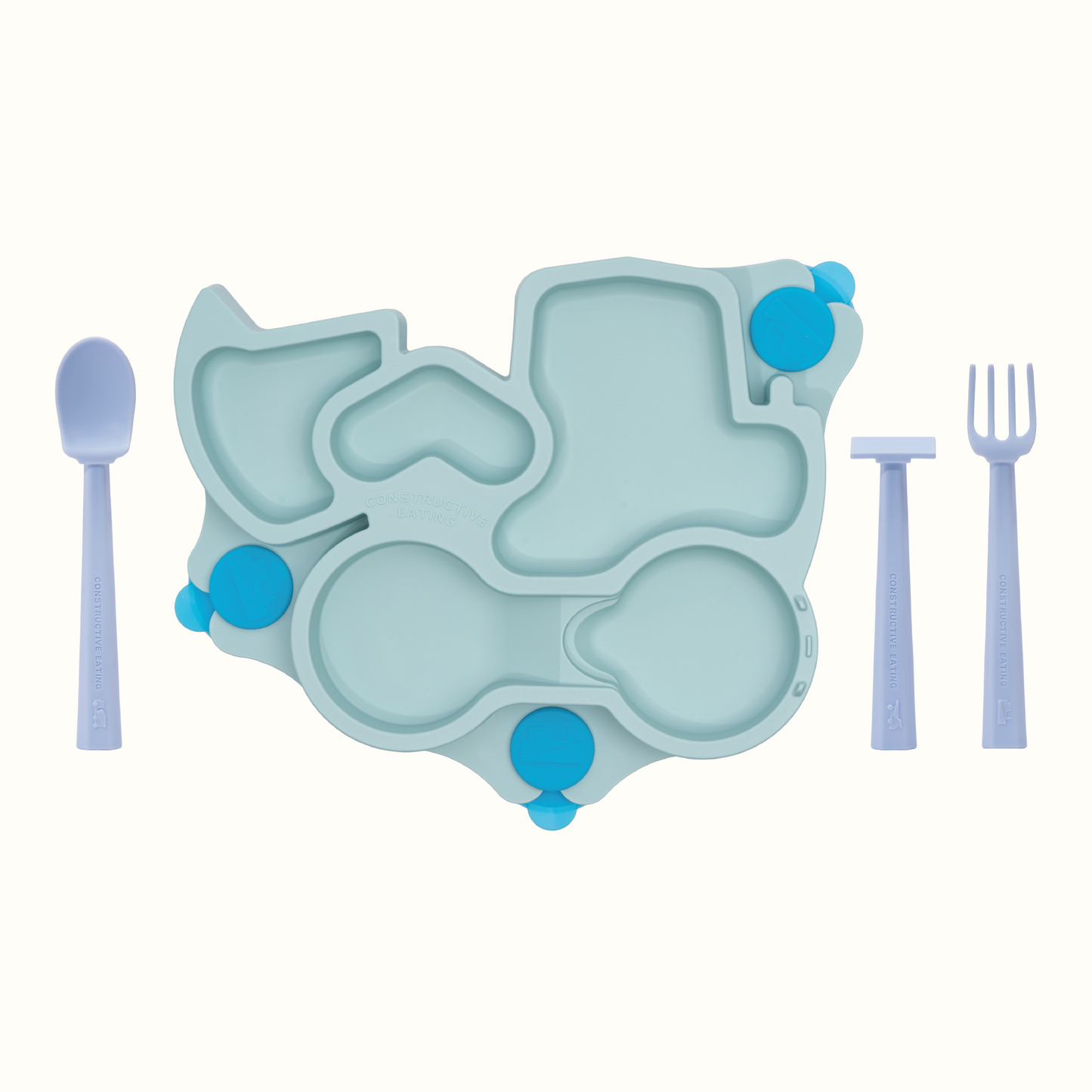 Truck Training Plate and Utensils - Teal by Constructive Eating