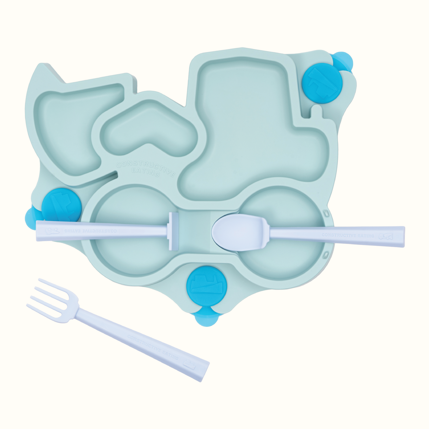 Truck Training Plate and Utensils - Teal by Constructive Eating