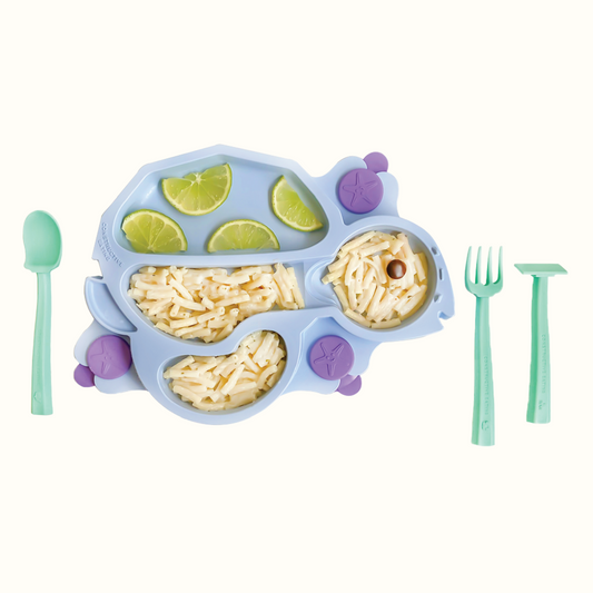 Turtle Training Plate and Utensils - Blue by Constructive Eating