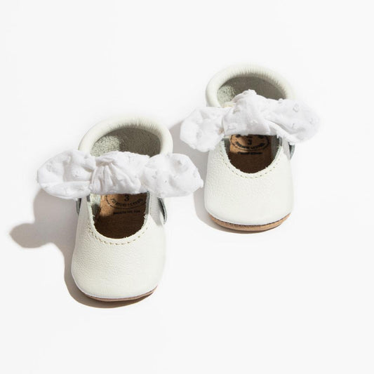 Ivory Swiss Dot Knotted Bow Baby Shoe