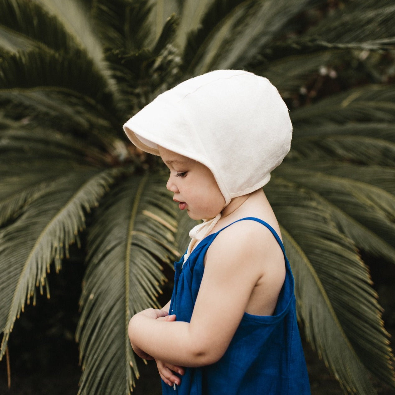 Brimmed Ivory Linen Bonnet Cotton-Lined