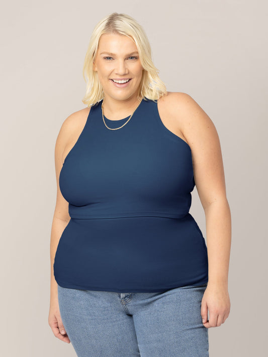 Ribbed Bamboo Racerback Nursing Tank | Navy