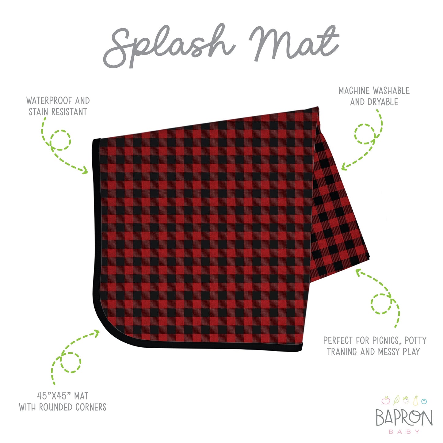 Red Buffalo Plaid Splash Mat - A Waterproof Catch-All for Highchair Spills and More!