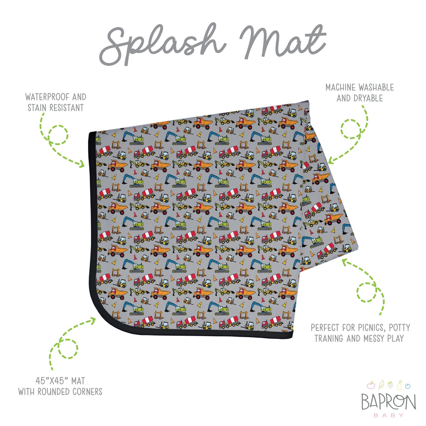 Construction Zone Splash Mat - A Waterproof Catch-All for Highchair Spills and More!