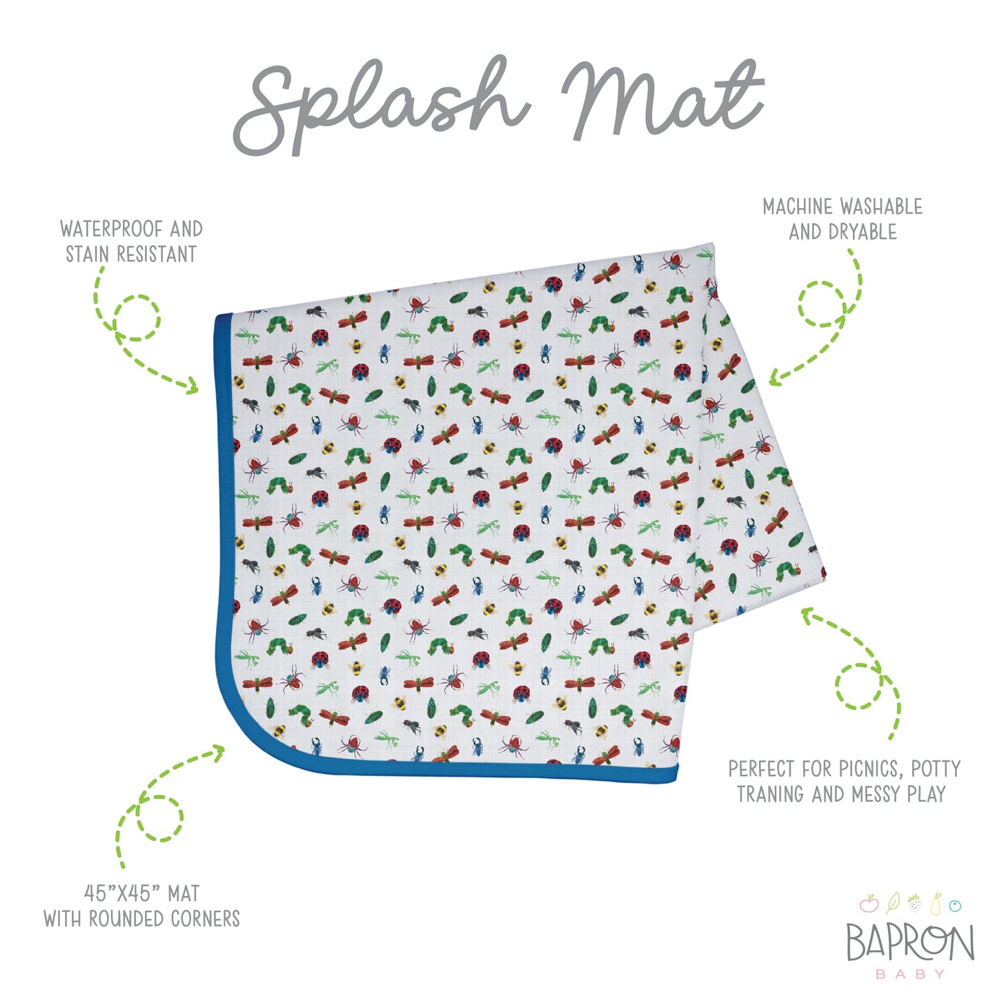 Bug World Splash Mat - from the World Of Eric Carle - A Waterproof Catch-All for Highchair Spills and More!