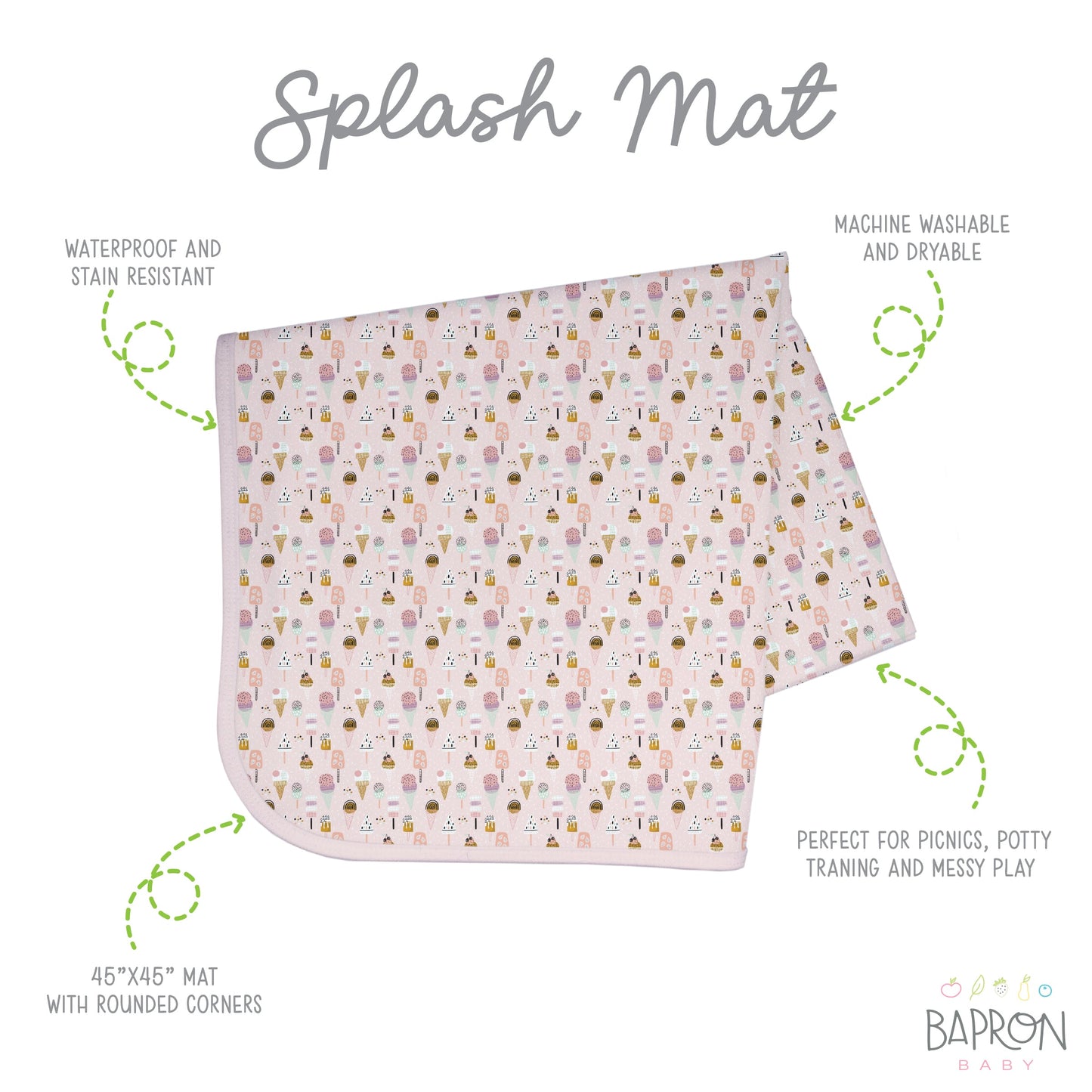 Pink Ice Cream Splash Mat - A Waterproof Catch-All for Highchair Spills and More!