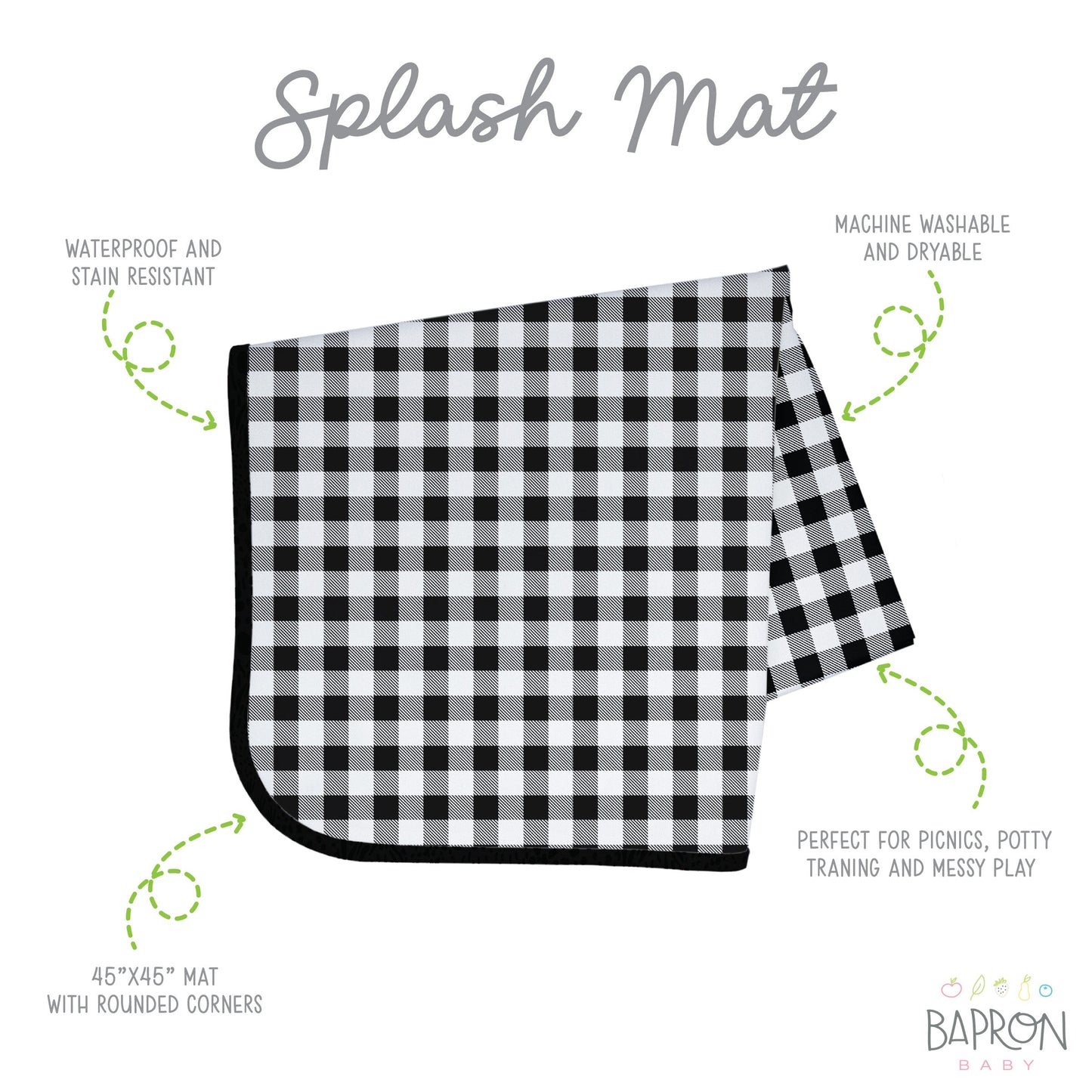 White Buffalo Plaid Splash Mat  - A Waterproof Catch-All for Highchair Spills and More!