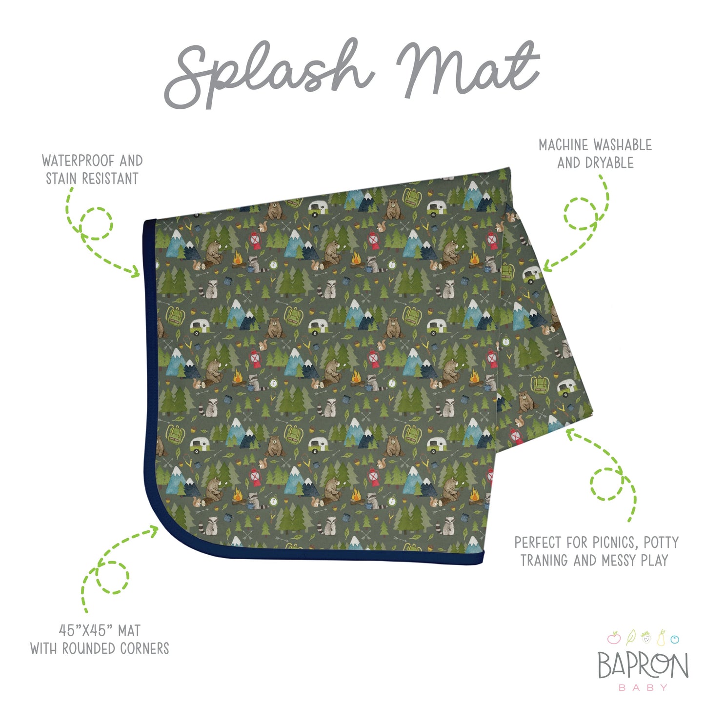 Camping Bears Splash Mat - A Waterproof Catch-All for Highchair Spills and More!