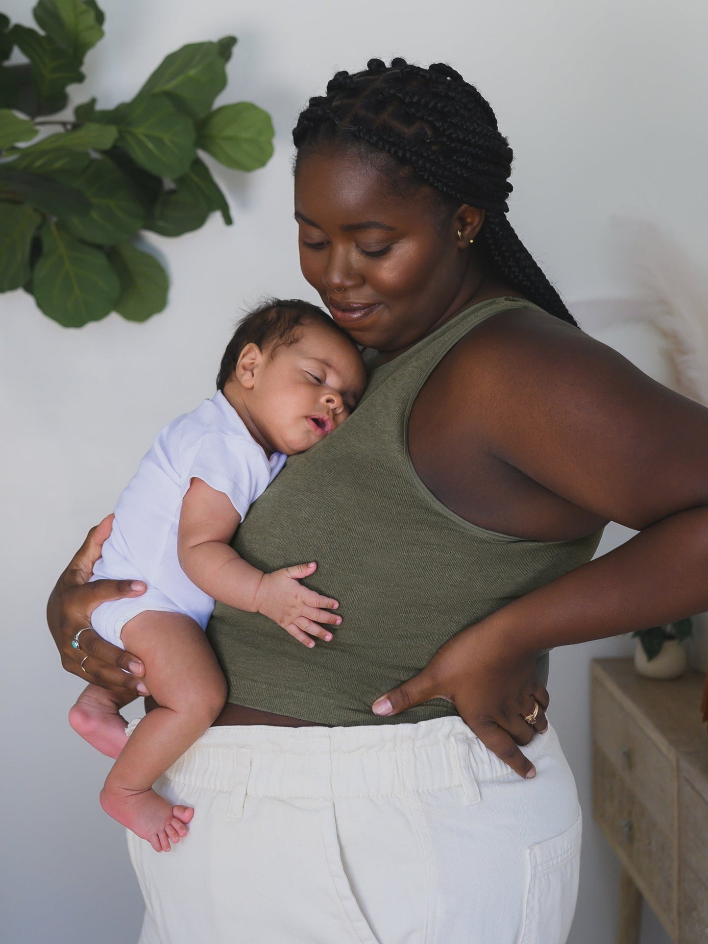 Sublime® Bamboo Maternity & Nursing Longline Bra Top | Olive Heather