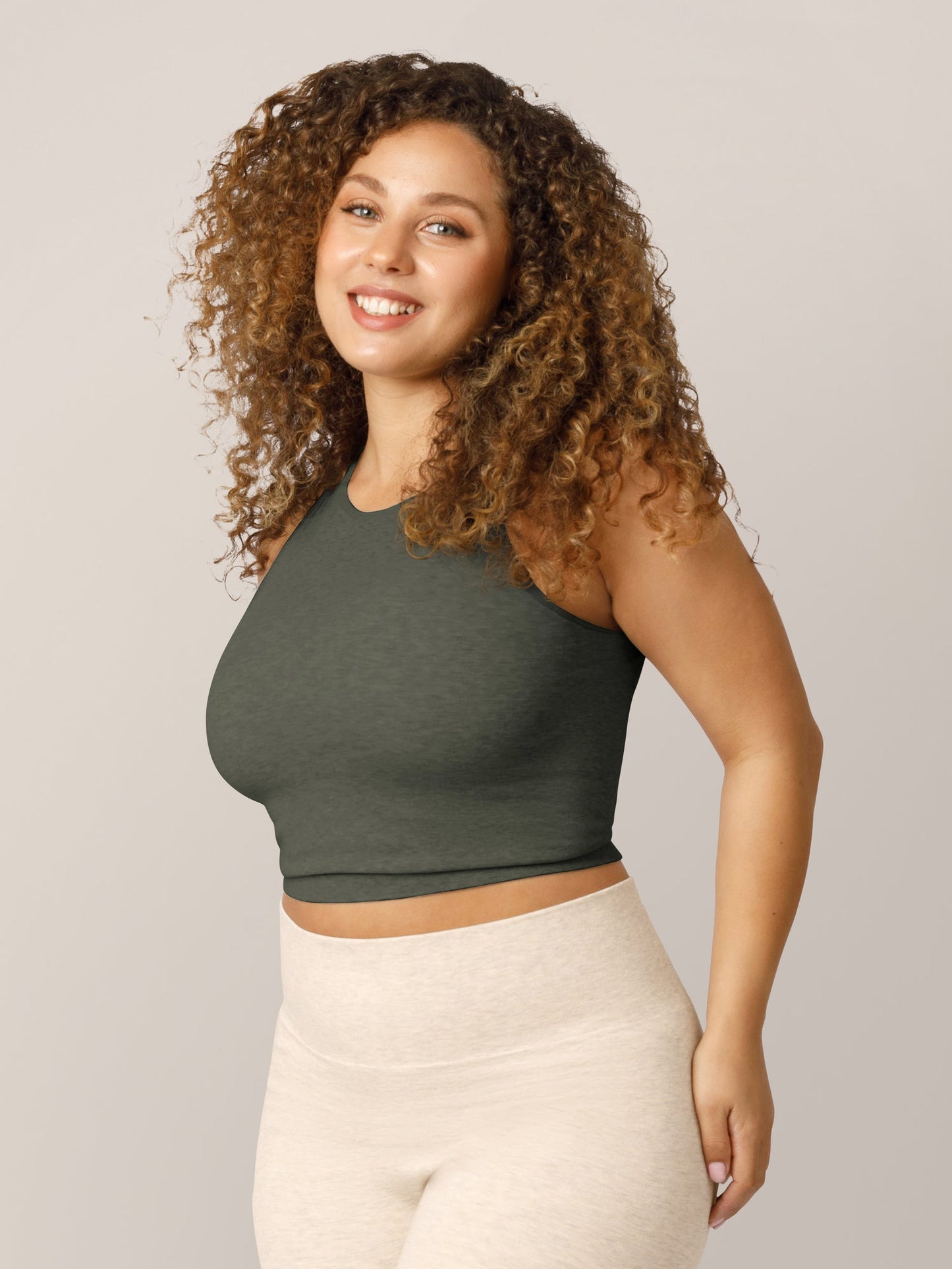Sublime® Bamboo Maternity & Nursing Longline Bra Top | Olive Heather