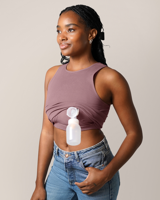 Sublime® Bamboo Hands-Free Pumping Longline Bra Top | Twilight