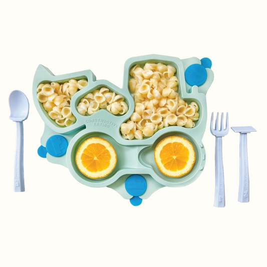 Truck Training Plate and Utensils - Teal by Constructive Eating