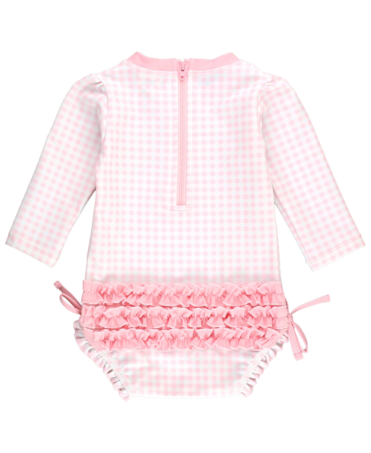 Baby Girls Pink Gingham Long Sleeve One Piece Rash Guard Swimsuit