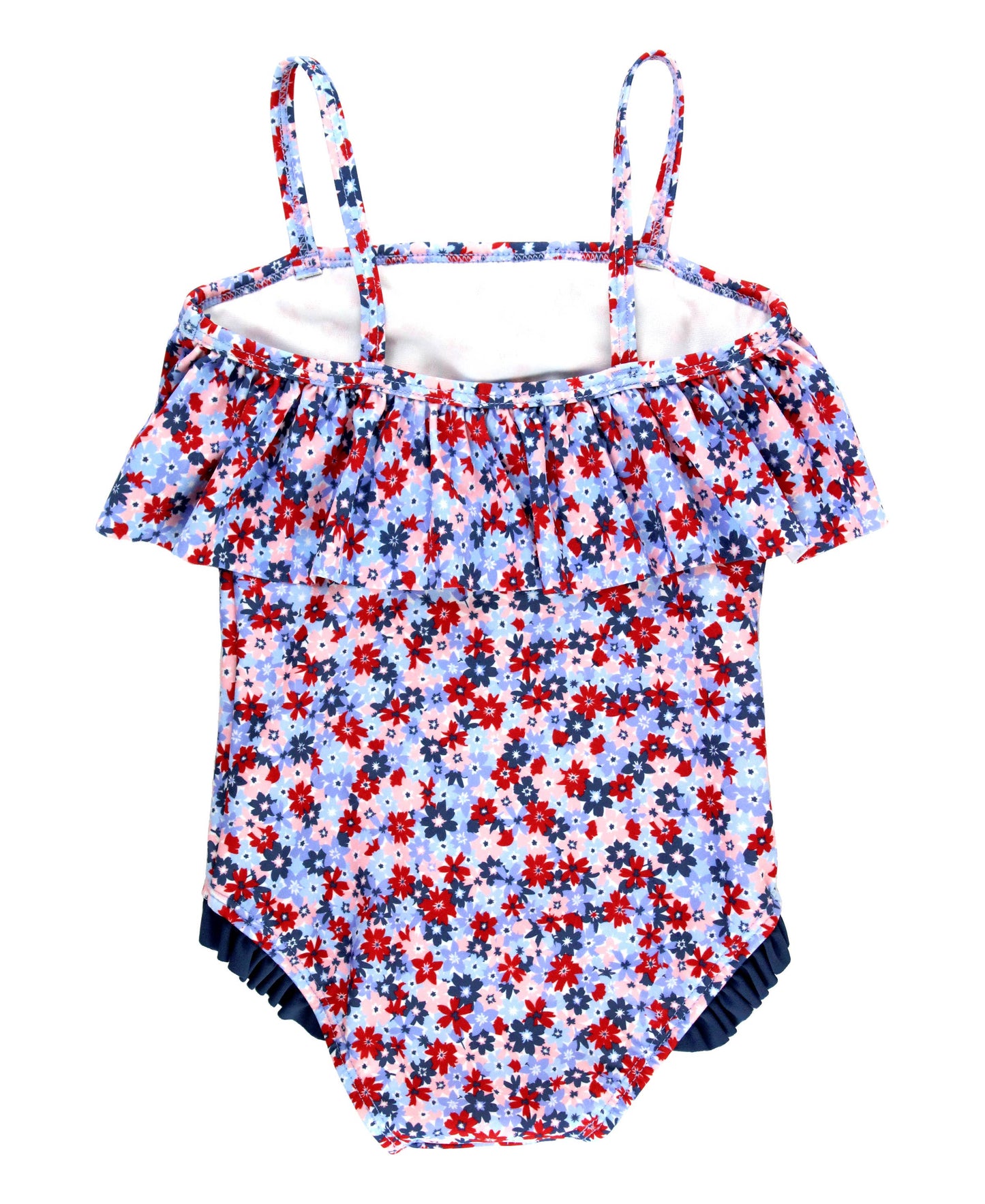 Girls Red White and Bloom Single Ruffle One Piece Swimsuit