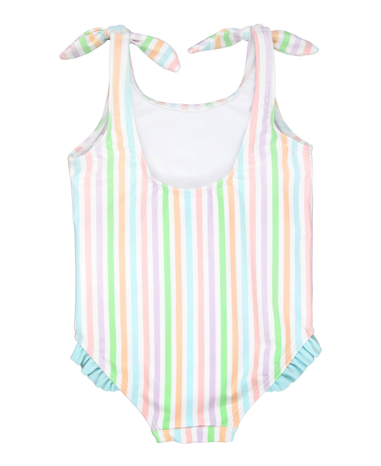 Girls Pastel Rainbow Stripe Tie Shoulder One-Piece Swimsuit