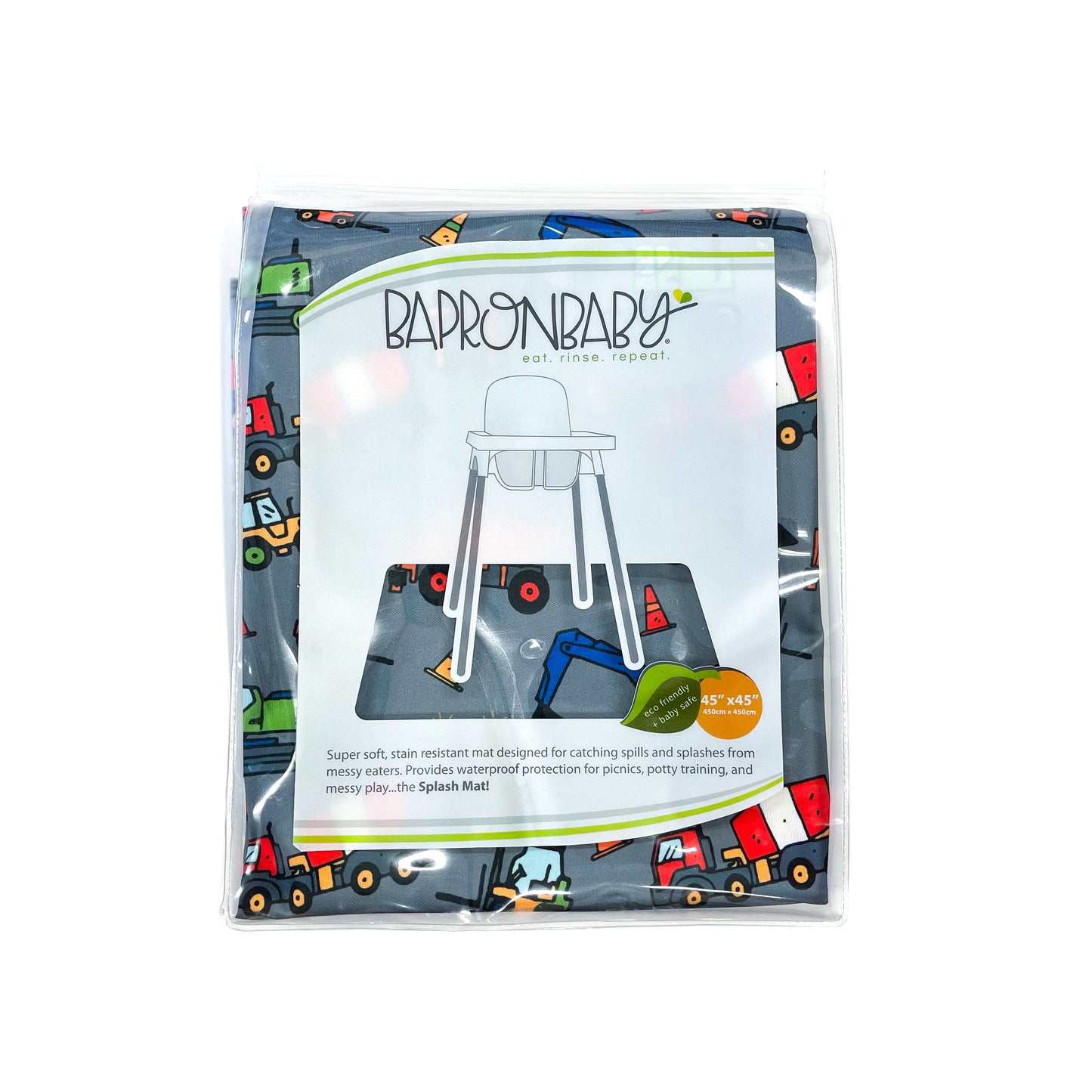 Construction Zone Splash Mat - A Waterproof Catch-All for Highchair Spills and More!