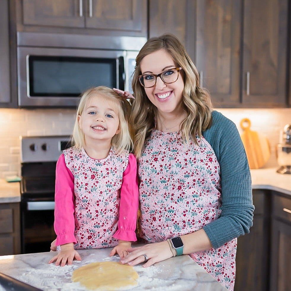 Blushing Blooms Apron - fits sizes youth small through adult 2XL