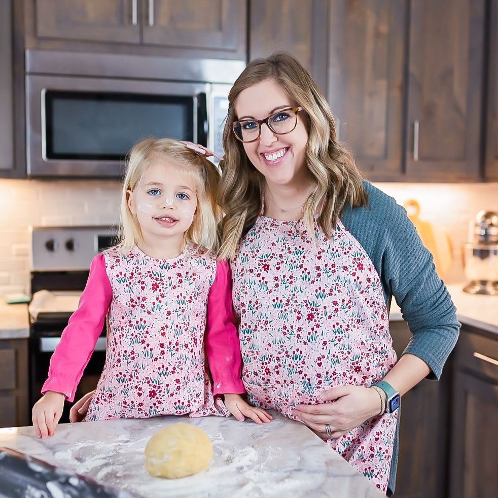 Blushing Blooms Apron - fits sizes youth small through adult 2XL