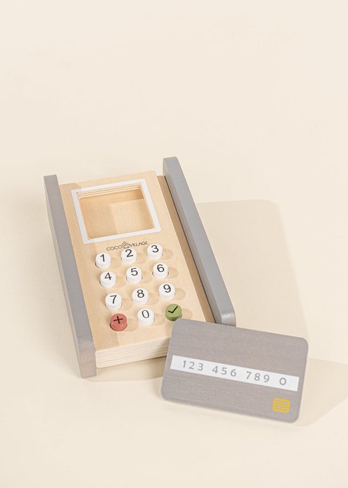 This adorable payment machine toy is great to play pretend and go to the market like mom and dad.
LENGTH 3.5”
HEIGHT 6.5”
DEPTH 1.25”
