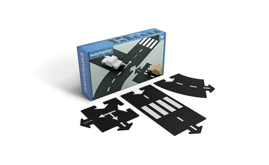 The 16 piece set provides a great introduction to waytoplay. You can always add and expand your road by purchasing additional sets.
The flexible rubber road is great