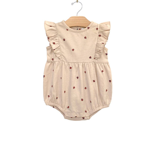 Made with the softest 100% combed cotton jersey, this bubble is a staff favorite! Soft elastic waistband, shoulder ruffles and the sweetest Ladybugs print. Leg snaps