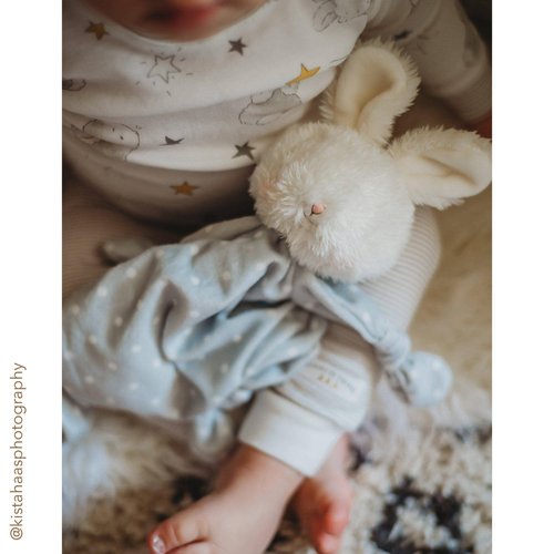 Our Knotty Friend loveys have won the hearts of wee one's around the world. A sweet fur baby-safe embroidered face with velour floppy body in glacier grey with cream