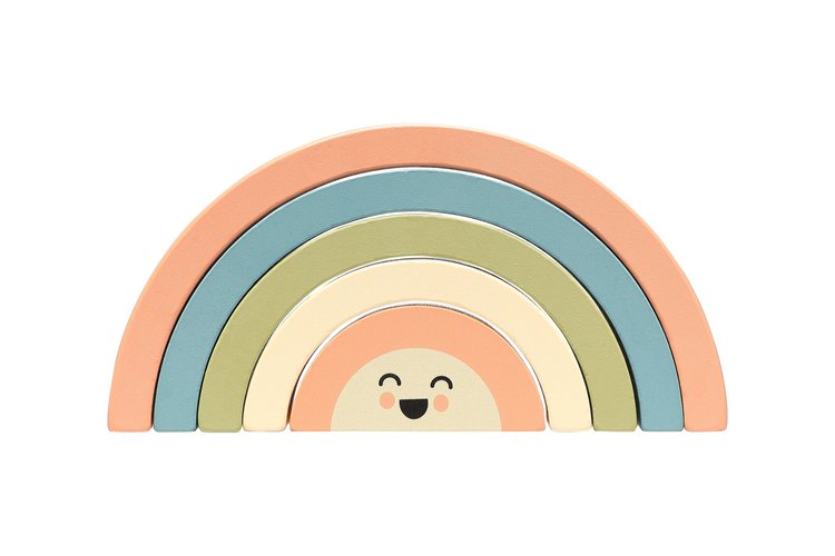 • Your little baby girl or baby boy will love playing, stacking and interacting with this adorable wooden rainbow toy by Pearhead!
• Includes 5 multicolor muted tone