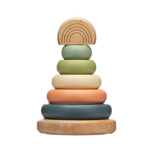 • Your little baby girl or baby boy will love playing, stacking and interacting with this adorable wooden rainbow toy by Pearhead!
• Includes wooden base and peg wit
