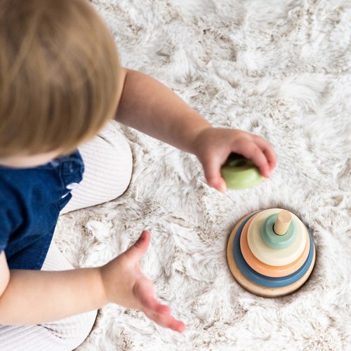 • Your little baby girl or baby boy will love playing, stacking and interacting with this adorable wooden rainbow toy by Pearhead!
• Includes wooden base and peg wit