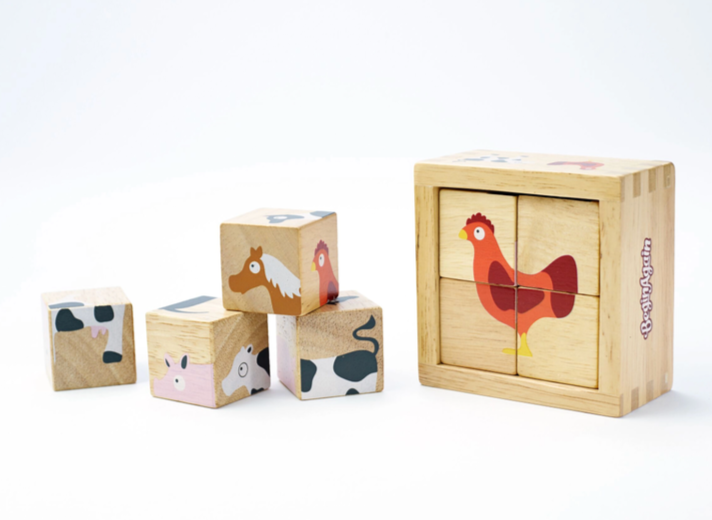 Great first block and first puzzle set! This 4-piece block set will please animal-crazy kids and their eco-minded parents. Mix and Match and solve 6 animal puzzles w