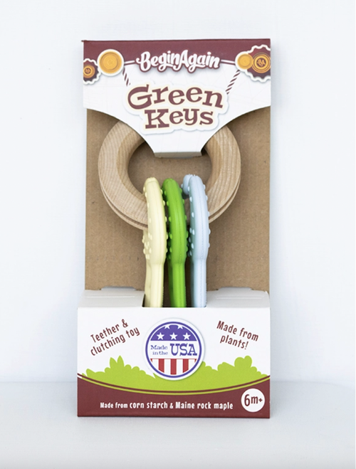 Make playing and teething fun, safe and natural with BeginAgain Made in the USA Green Keys! Part baby toy keys and part teether toy, our Green Keys let baby soothe s