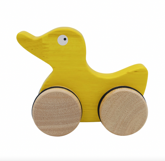 Little ones will zoom towards fun with these great push-arounds! Available in Dog, Duck, and Car! Developed to aid balance and fine motor skills, this eco-friendly t