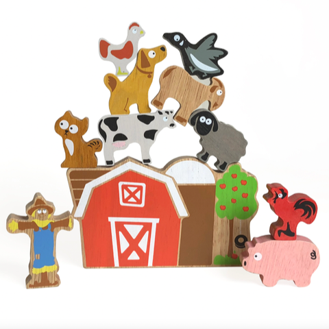 The Balance Barn game and playset offers a fun family stacking game and farm character playset all in one! Kids love to play with the farm characters telling their o