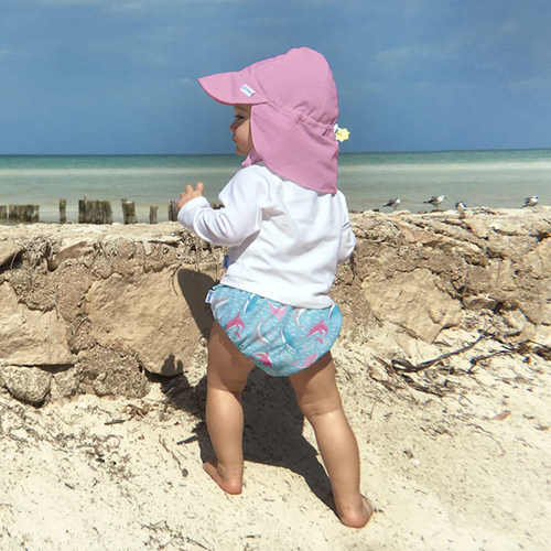 All-day sun protection for head, neck, and eyes—Our full-coverage baby flap hat with extra neck and shoulder protection keeps baby covered all-day, reducing sunscree