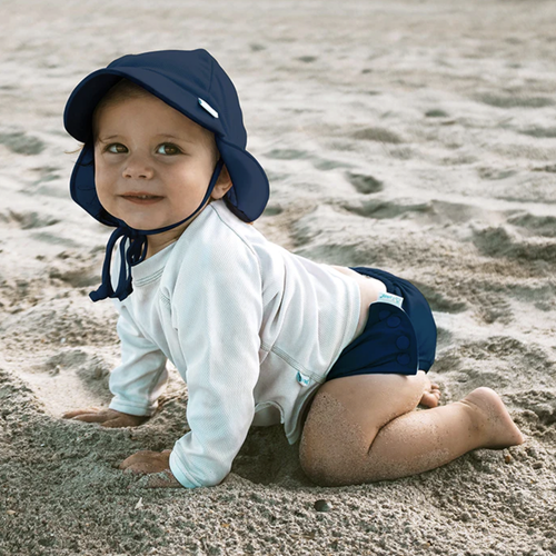 All-day sun protection for head, neck, and eyes—Our full-coverage baby flap hat with extra neck and shoulder protection keeps baby covered all-day, reducing sunscree