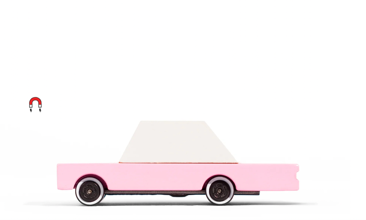 We like to call this one the bubble gum, for the pink in all of us. Part of our new candycar line, a cute 3 inches long.
Materials &amp; Info: Solid Beech wood, wate