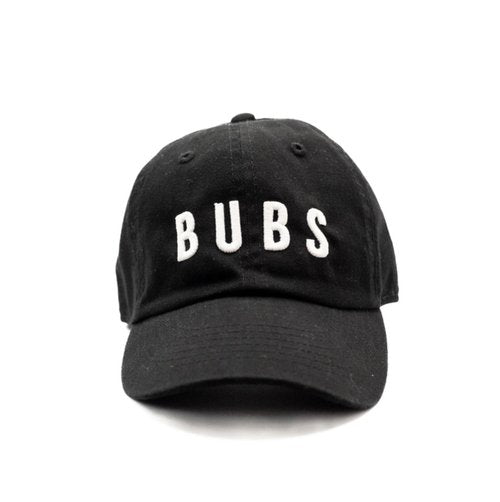Toddler Size (1-4 Years): 21”
Black “BUBS” hat featuring adjustable back with metal closure. Letters are embroidered.