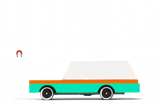 Part of our new Candycar line, a cute 3 inches long. A spin-off of our most classic Woodie, but this time, tiny!
Materials &amp; Info: Solid Beech wood, water-based 