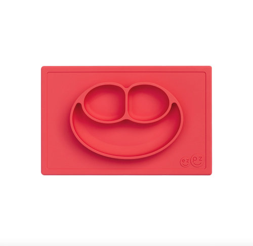 The Happy Mat is ezpz's award-winning flagship product. It is an all-in-one placemat + plate that suctions to the table, which means that it captures the mess and r