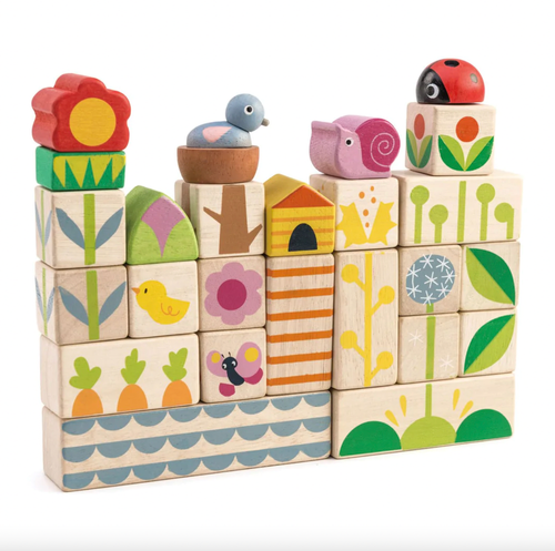 Grow your own garden with these fun garden shapes! All 24 pieces of our push and click blocks are illustrated with a nature theme. Develops hand eye coordination, an