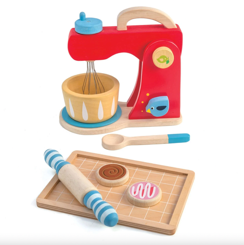 Introduce your children to the fun of baking with this mixing set. It can lift, lower and adjust speed with real clicking dial just like a real mixer! Use the rollin