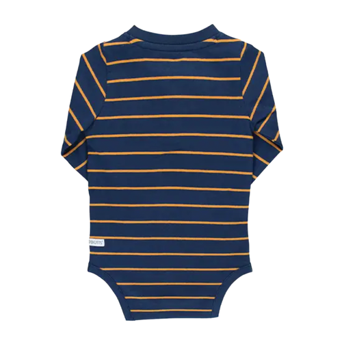 Your little dude will be cute and comfortable in this long sleeve cotton knit bodysuit. Nickel-free snaps makes changing quick and easy. Have fun mixing and matching