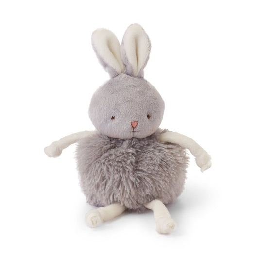 Our teeniest new friends happily fit in the tiniest hands. This is a fluffy round gray furred stuffed bunny with a velour face and dangly arms and legs. Features an 
